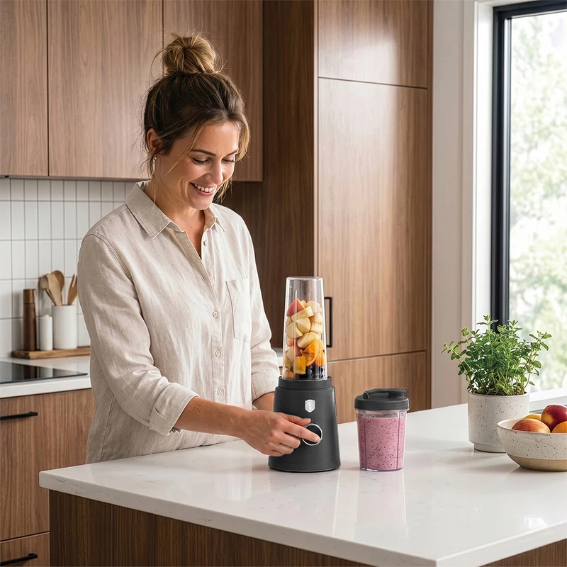 Mini Blender à Smoothie To Go BerlingerHaus Mat Anthracite - Inclut 2 Gobelets - 320W