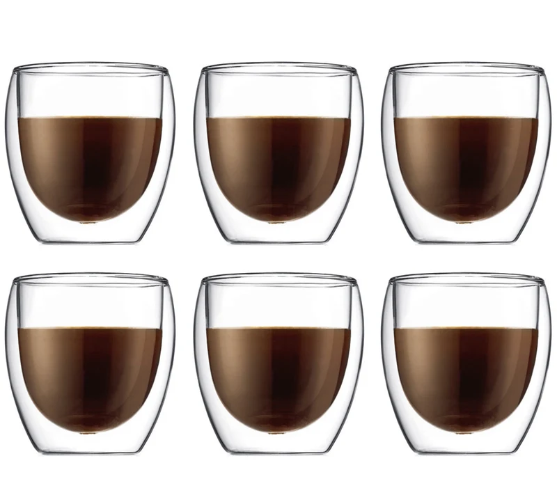Verre à café et à thé Bodum Pavina à double paroi - Valve brevetée - 250 ml - 6 pièces