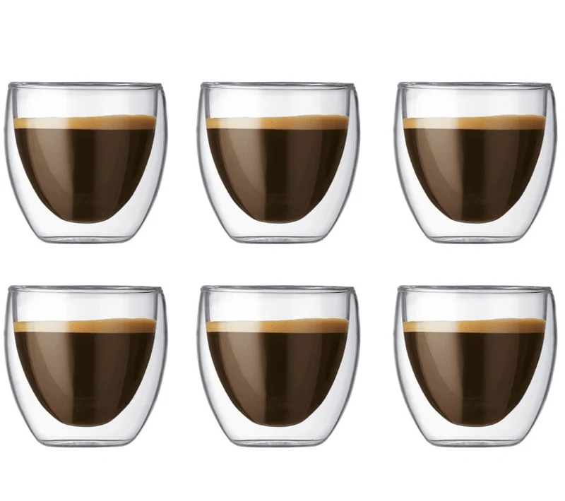 Verre à espresso double paroi Bodum Pavina - Valve brevetée - 80 ml - 6 pièces