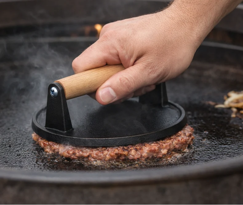 Cookinglife Set de hamburgers / Set Smashburger - Presse à burger en fonte, presse supplémentaire & spatule BBQ