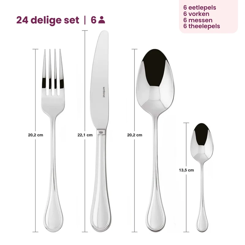 Ensemble de couverts Sambonet Royal en acier inoxydable de 24 pièces