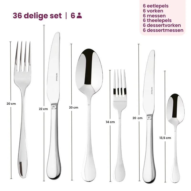 Ensemble de couverts Sambonet Bloom Monobloc en acier inoxydable de 36 pièces.