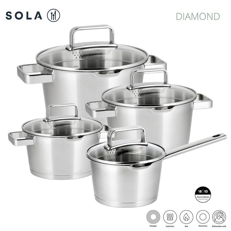 Ensemble de casseroles Sola - batterie - Diamond - Ø16/18/20+16 cm - 4 pièces