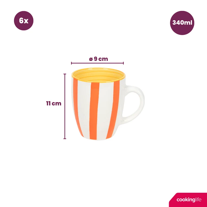 Ensemble de mugs Cookinglife - Mugs a café - Summer Vibes - 340 ml - 6 pièces