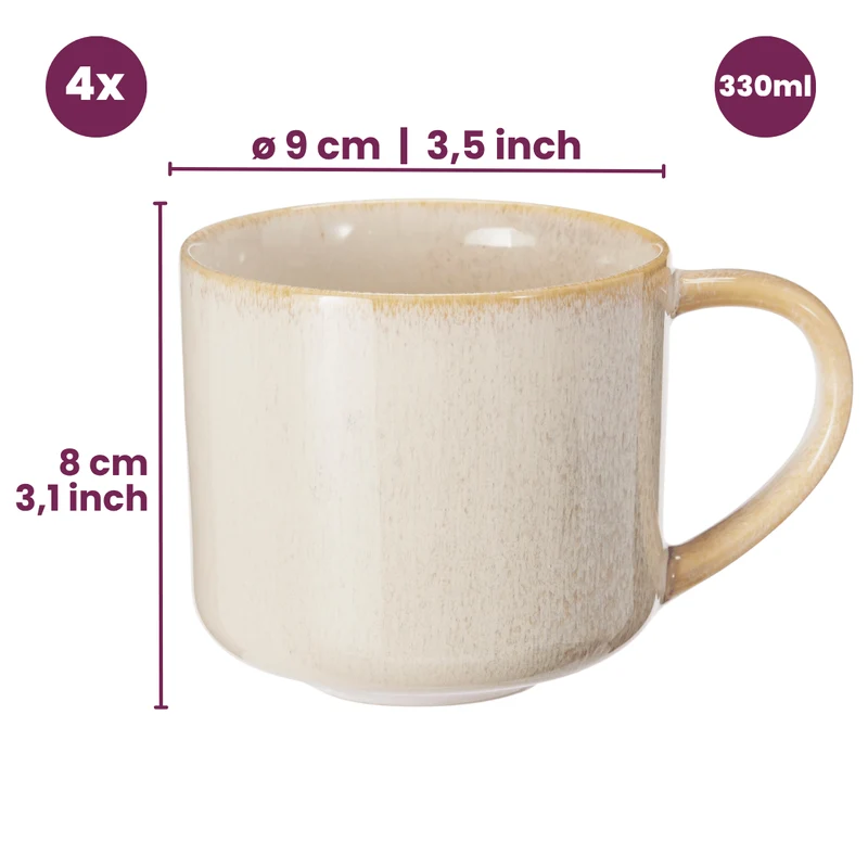 Set de mugs à café Cookinglife - Tasses à café - Serene - 330 ml - 4 pièces