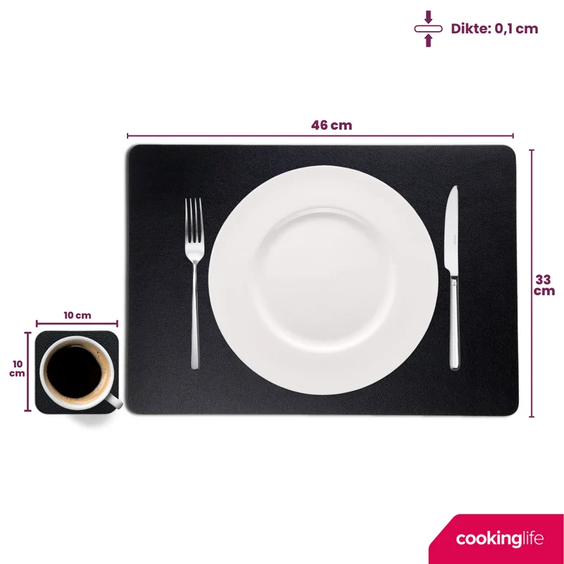 Set de placemats Cookinglife - en cuir vegan - Placemats - 46x33cm - 12 pièces