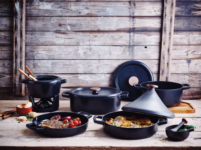 Ensemble a fondue Alva - en fonte emaillée - Nori - 2 L - 8 pièces