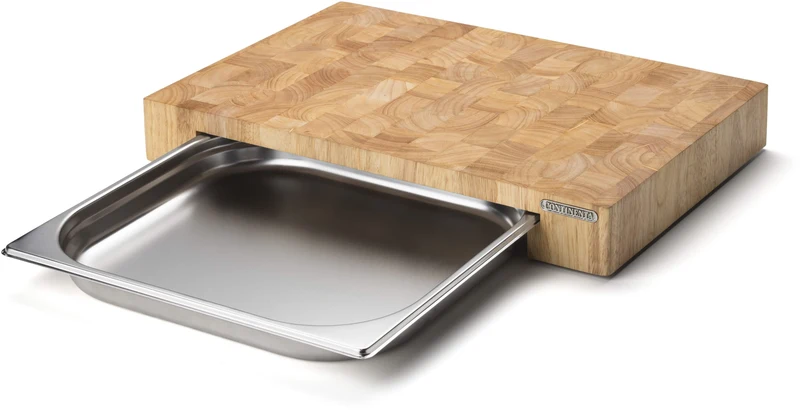 Planche à découper Continenta avec tiroir en inox - Bois - 48 cm x 33 cm