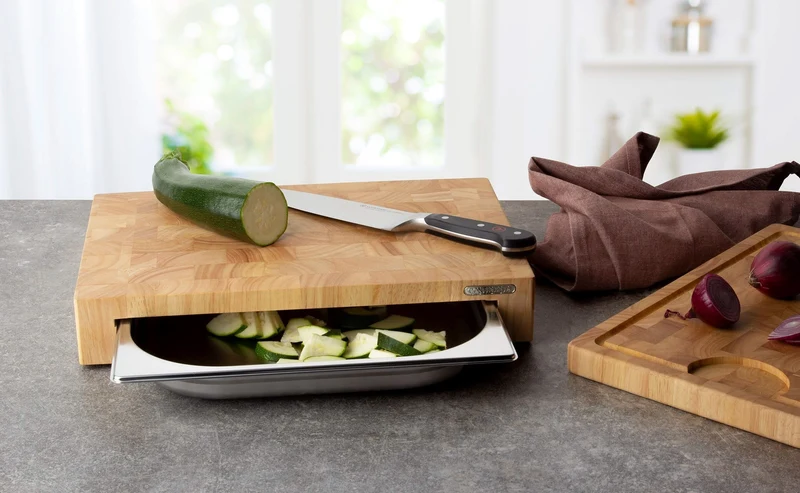 Planche à découper Continenta avec tiroir en inox - Bois - 39x27cm