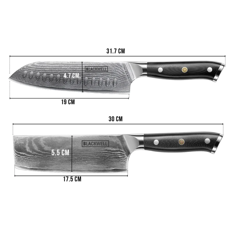 Set de couteaux Blackwell - Santoku et Nakiri - Damascus - VG10 - 2 pièces