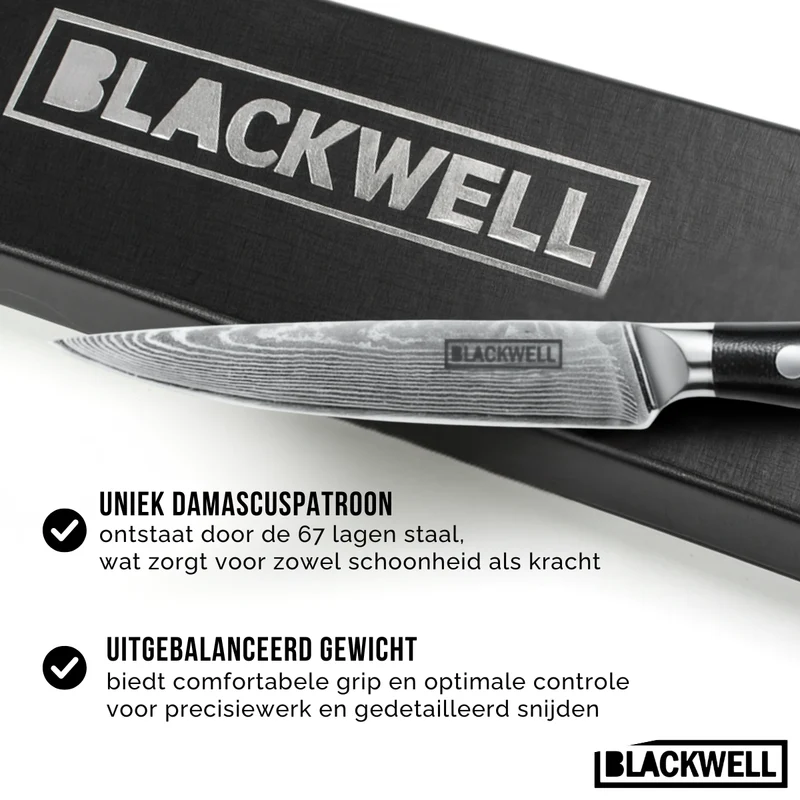 Couteau d'office Blackwell - Style japonais - Damascus - 12,5 cm