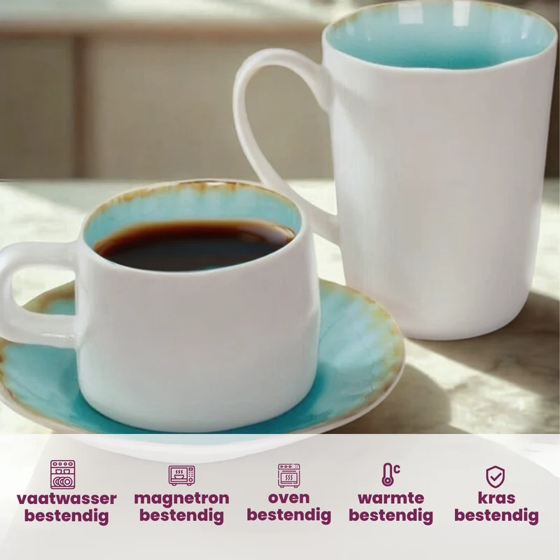 Set de tasses a cafe Cosy & Trendy - en gres - Laguna Azzurro - 230 ml - 4 pièces