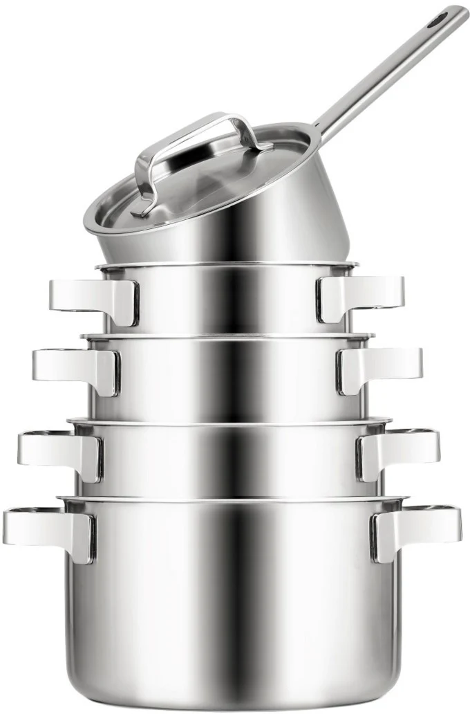 Batterie de cuisine Sola Ruby 5 pièces Premium Triply Inox - Casserole ø 16, 18, 20, 24 cm & Casserole ø 16 cm - compatible avec toutes les sources de chaleur