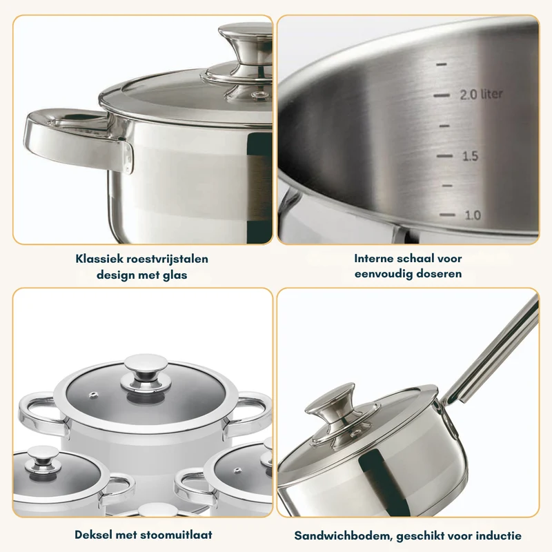 Ensemble de casseroles Sola - en inox - Furore - ø 16/18/20/16 cm - 4 pièces