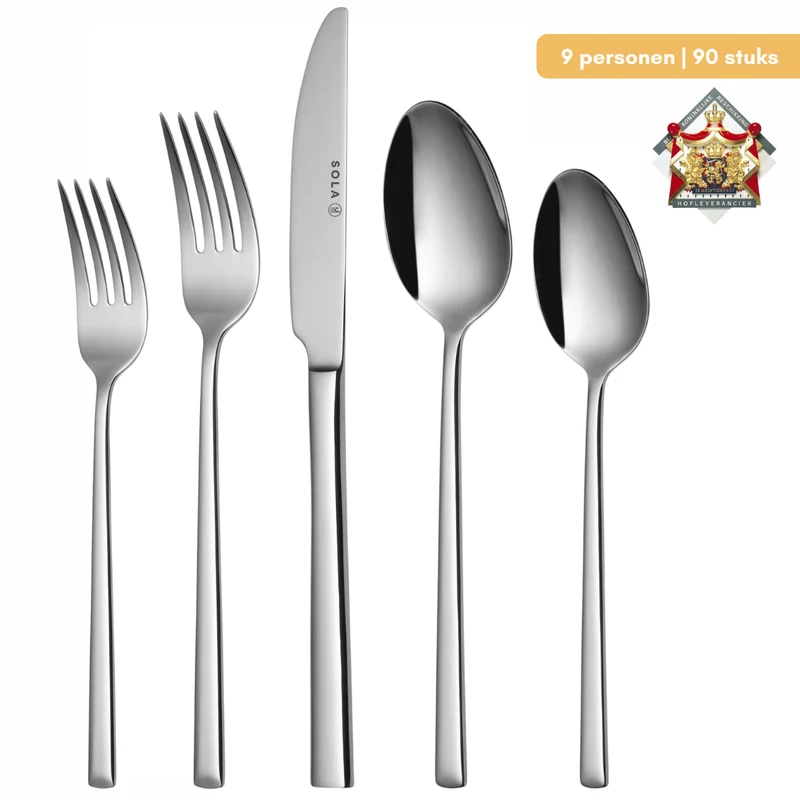 Set de couverts Sola - en inox 18/10 - Luxor - 9 personnes - 90 pièces