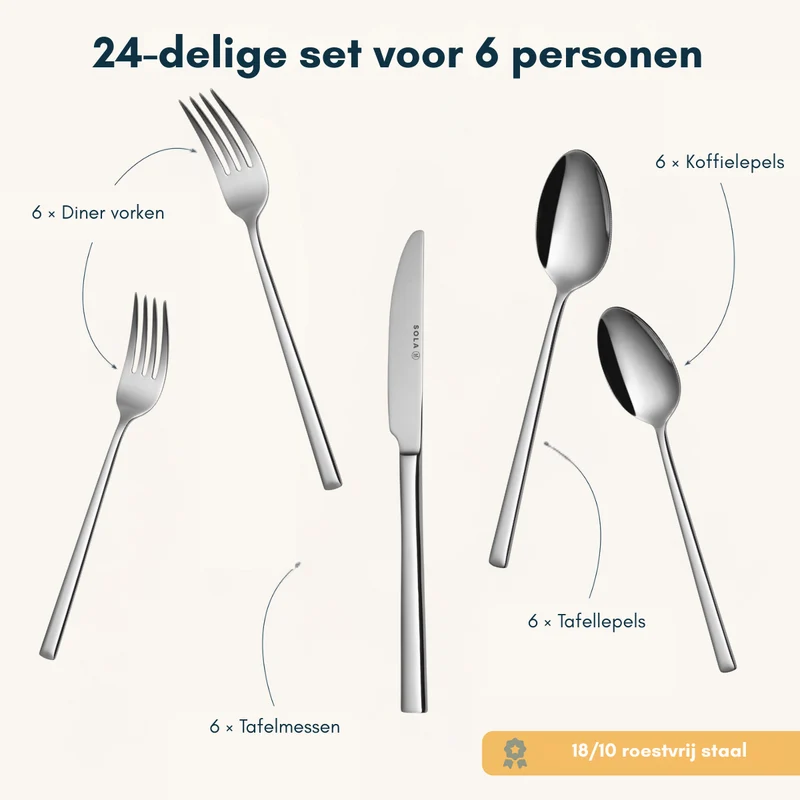 Ensemble de couverts Sola - en inox 18/10 - Luxor - 6 personnes - 24 pièces