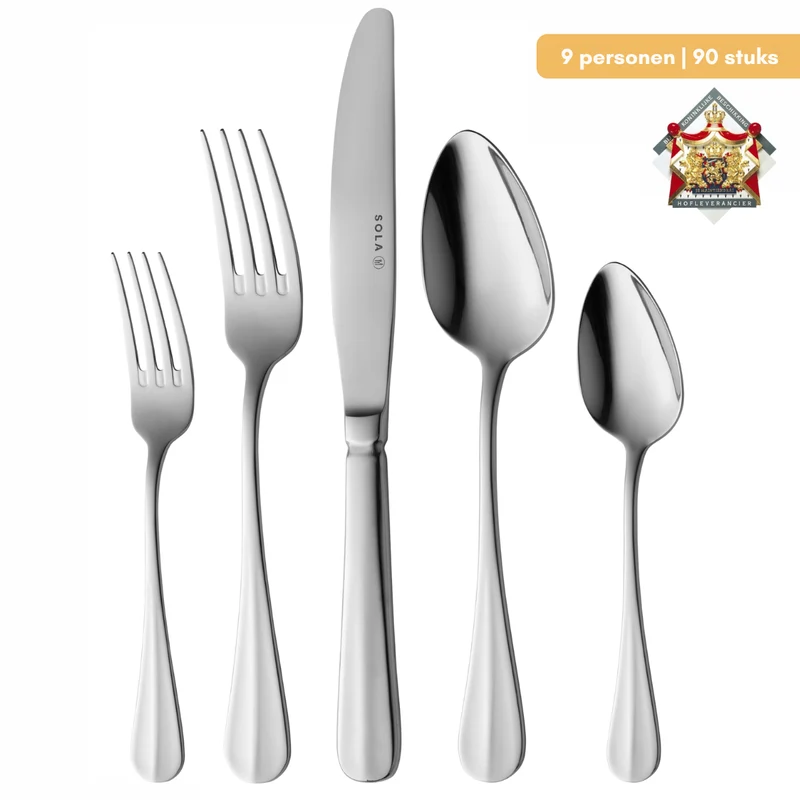 Ensemble de couverts Sola - en inox 18/10 - Hollands Glad - 9 pers - 90 pièces
