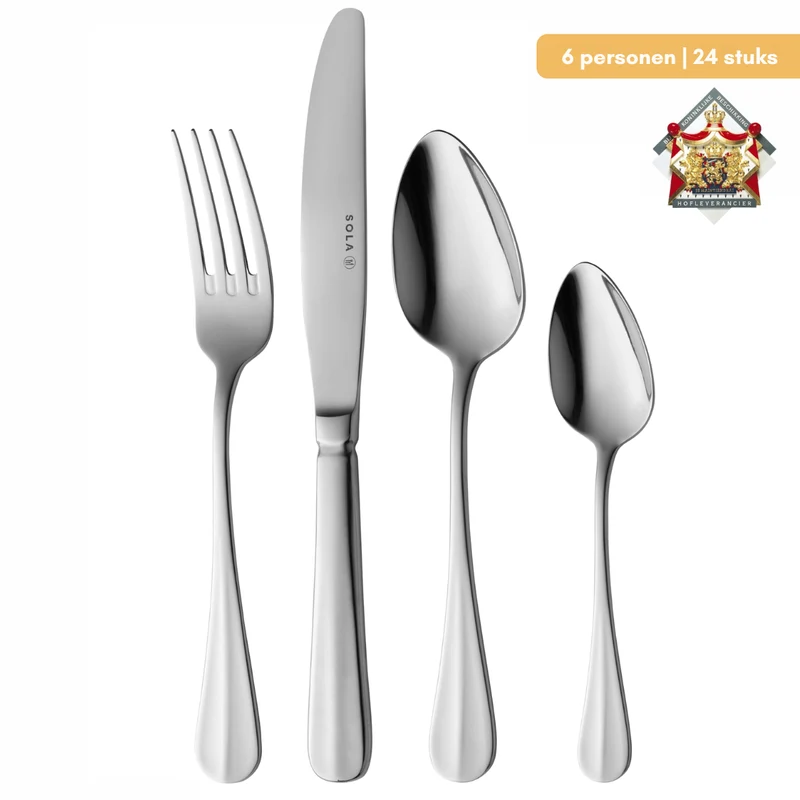 Ensemble de couverts Sola - en inox 18/10 - Hollands Glad - 6 pers - 24 pièces