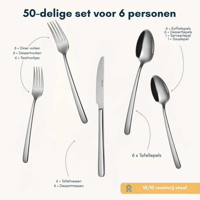 Ensemble de couverts Sola - en inox 18/10 - Donau - 6 personnes - 50 pièces
