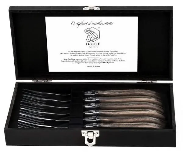 Ensemble de fourchettes a steak Laguiole - en bois d'olivier - 22 cm - 6 pièces