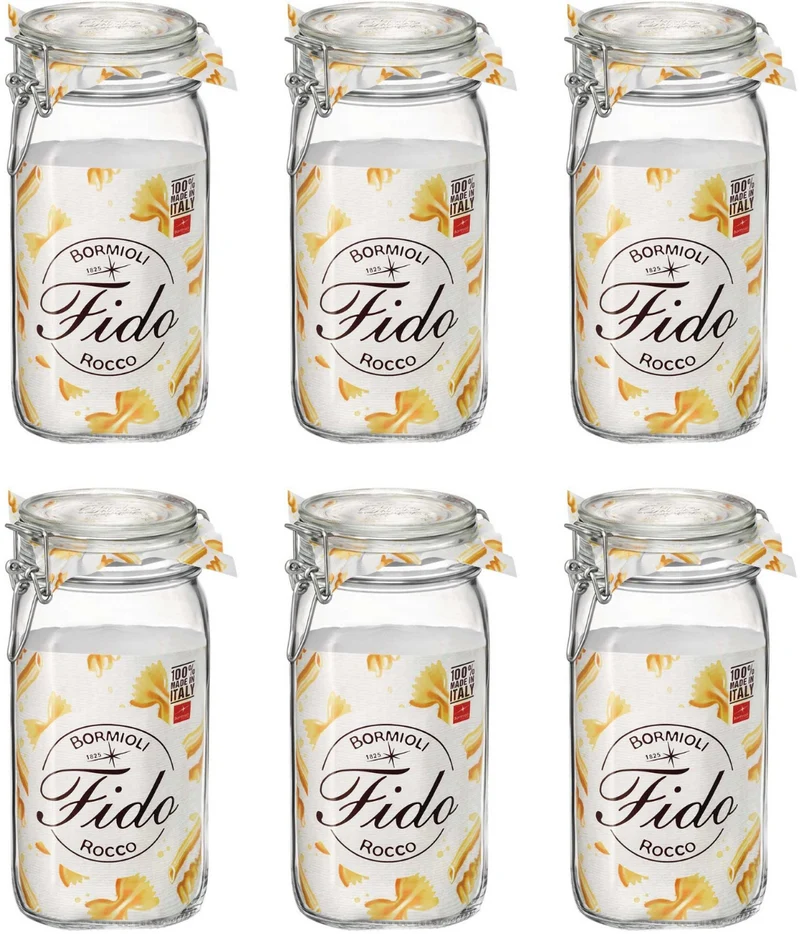 Ensemble de bocaux Bormioli Rocco - Bocaux carrés - Fido - 1,5 L - 6 pièces