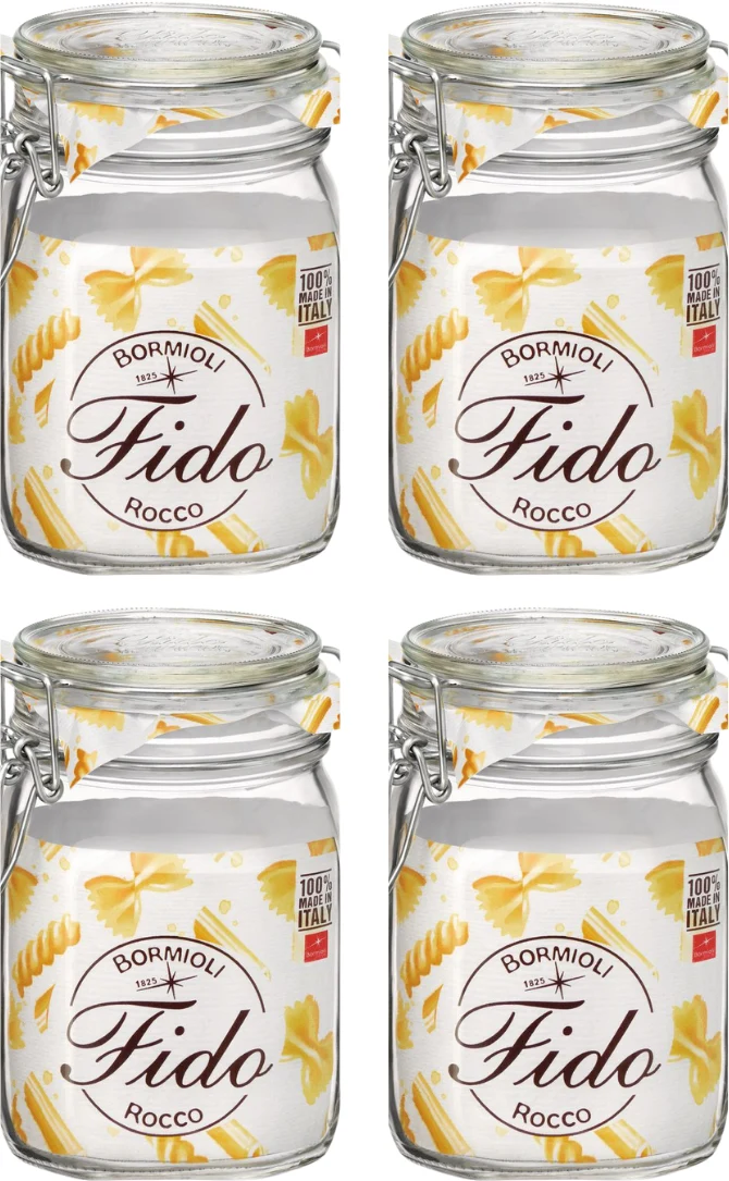 Ensemble de bocaux Bormioli Rocco - Bocaux en verre - Fido - 1 L - 4 pièces