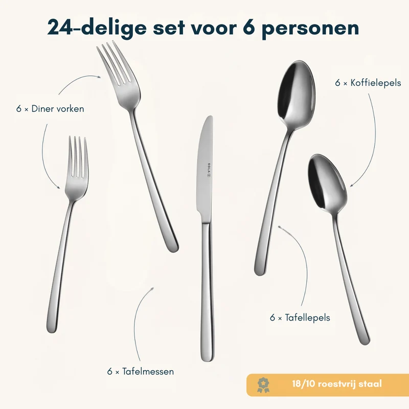 Set de couverts Sola - Couverts en inox 18/10 - Donau - 6 personnes - 24 pièces