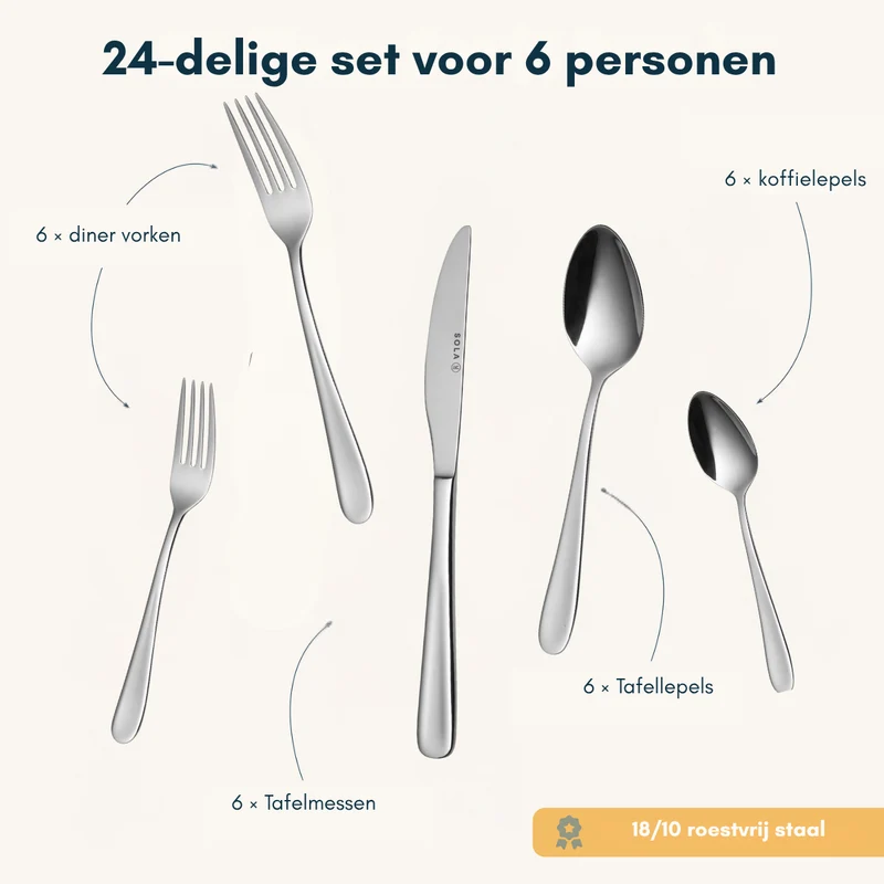 Ensemble de couverts Sola - en inox 18/10 - Florence - 6 personnes - 24 pièces