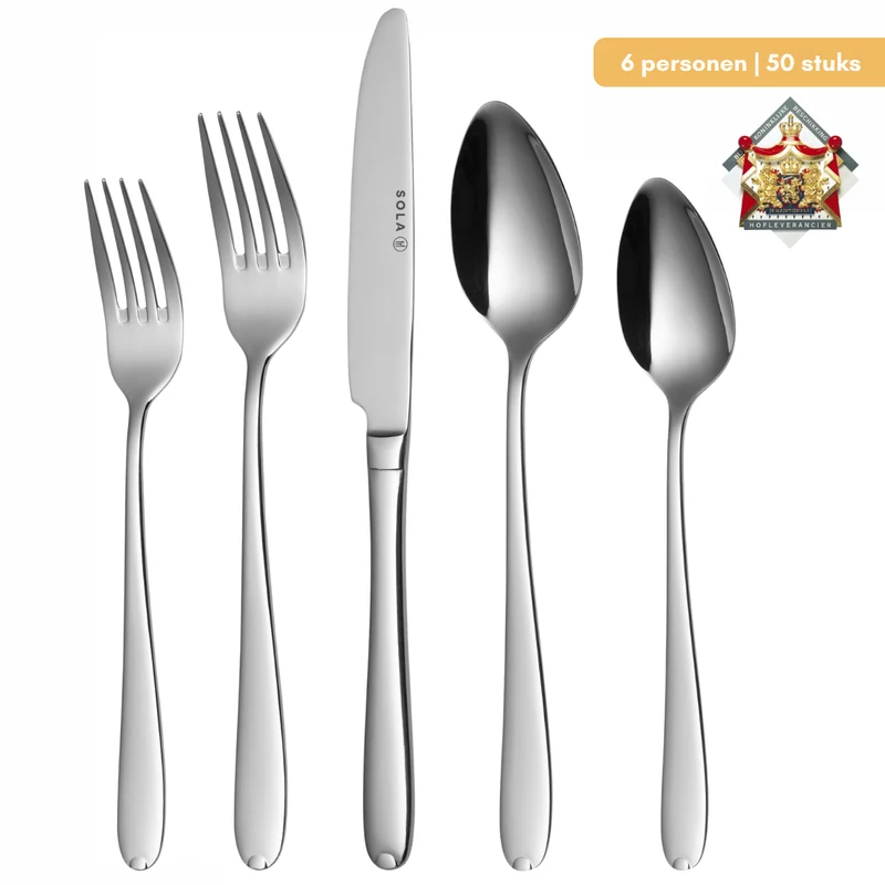 Ensemble de couverts Sola - Inox 18/10 - Fleurie - 6 personnes - 50 pièces