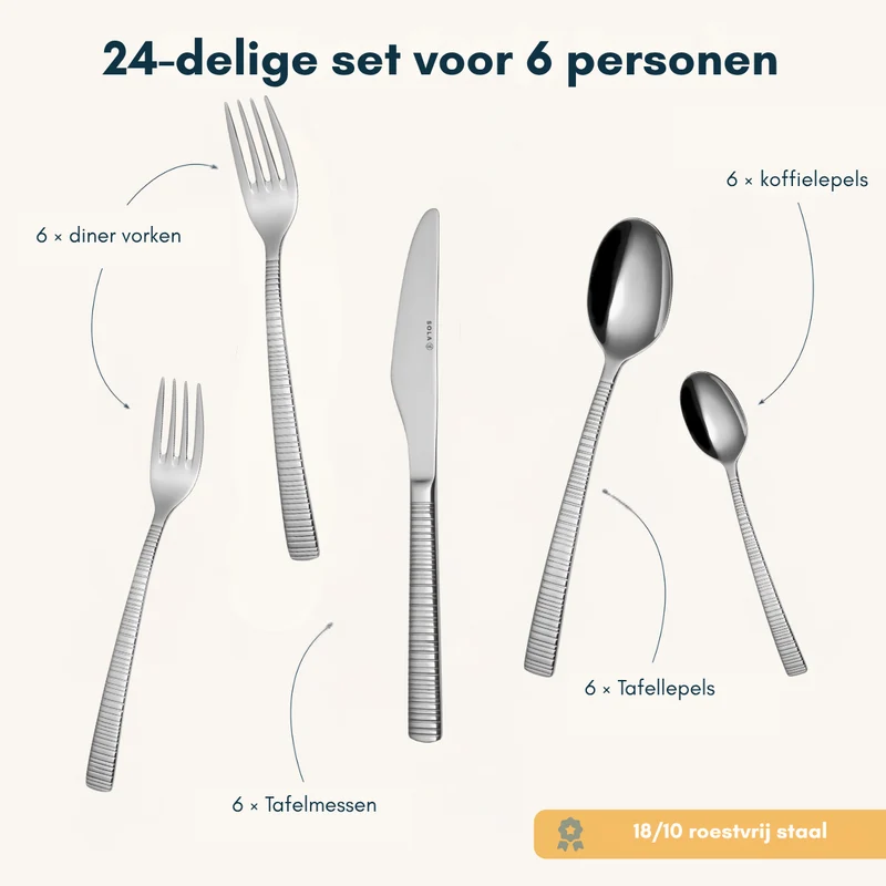 Ensemble de couverts Sola - en inox 18/10 - Bali - 6 personnes - 24 pièces