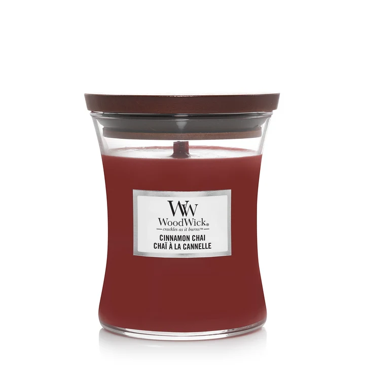 Bougie parfumée WoodWick - Bougie en verre - Cinnamon Chai - 11 cm / ø 10 cm