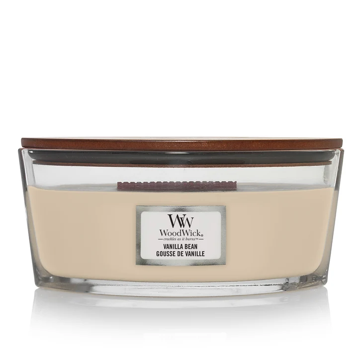 Bougie parfumée WoodWick - Vanille - Ellipse - 9 cm / 19 cm